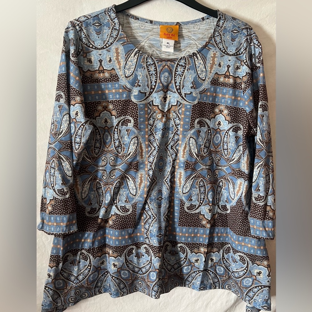 Ruby Rd. Blue and Brown Patterned Blouse